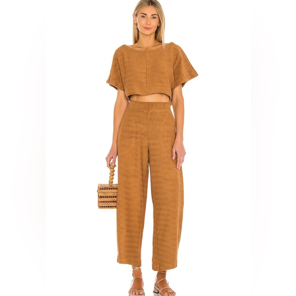 Free People Cropped Top & Straight Leg Pants Set in Camel